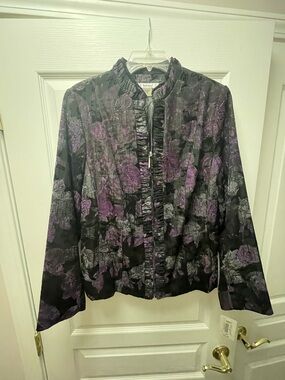 TanJay Black and Purple Floral Satin Jacket